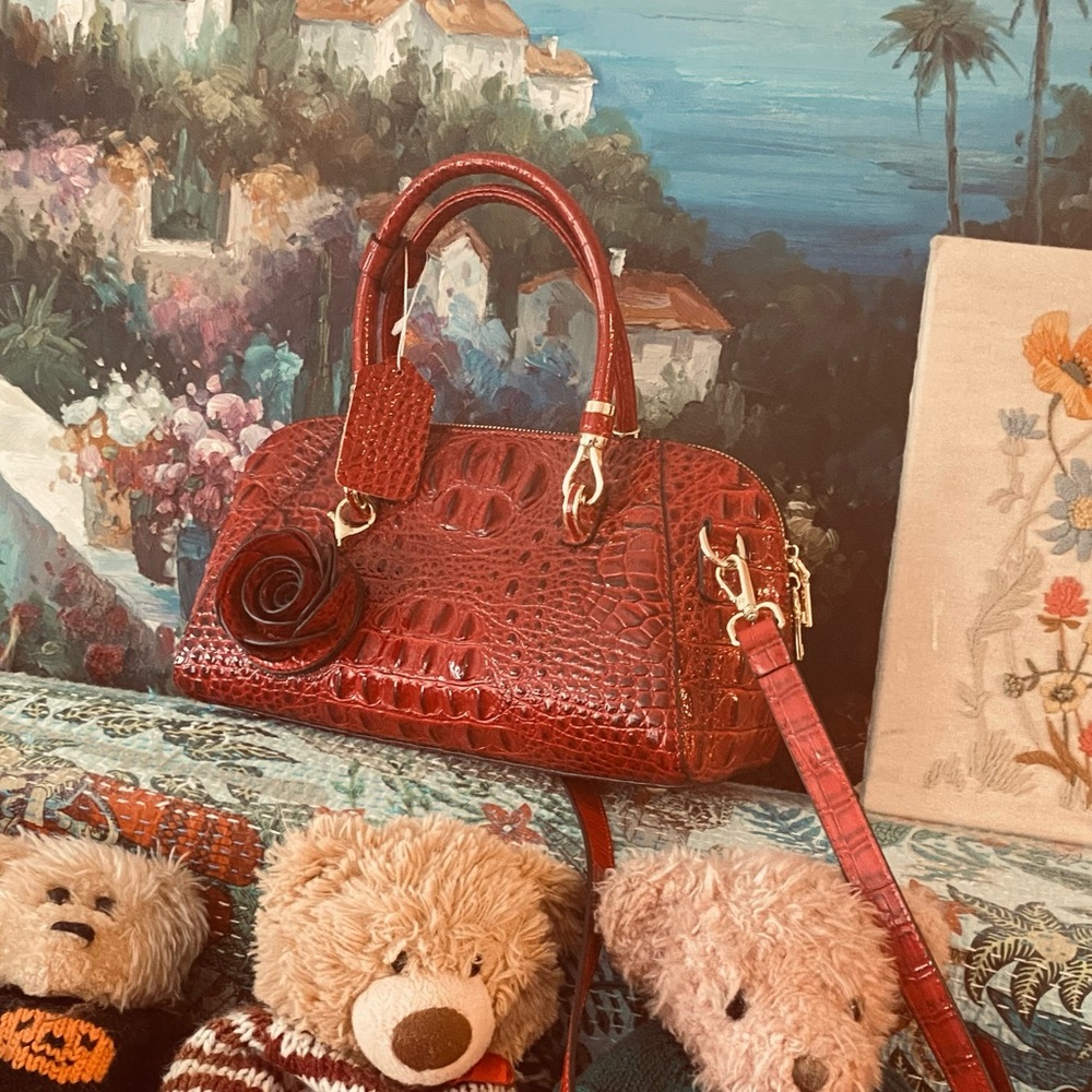 embossed croc patent leather handbag